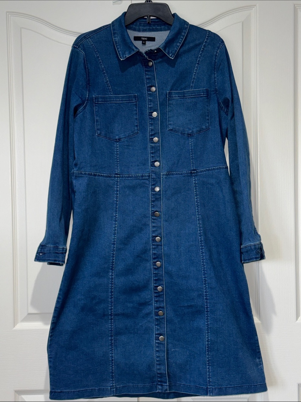 Next Blue Denim Button-Front Long-Sleeve Midi stretch Your next concert dress !